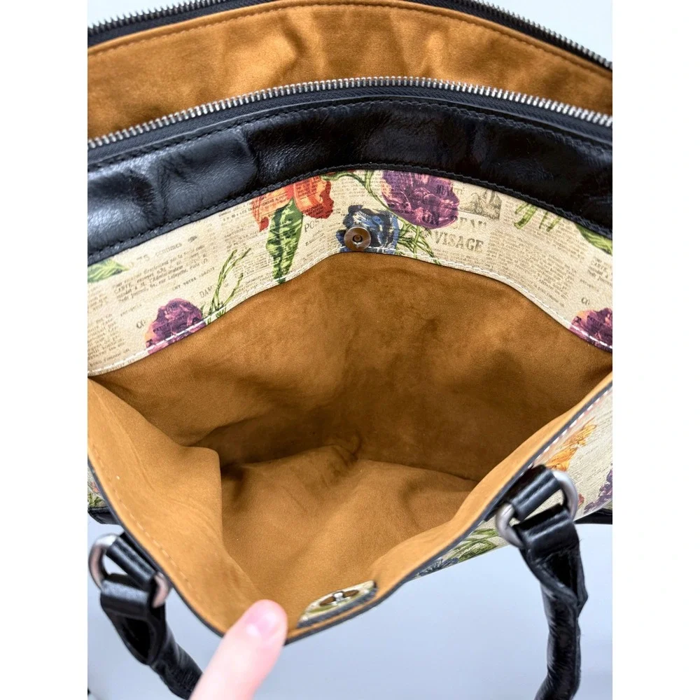 Patricia Nash Josselin Satchel Bag Floral Newsprint Convertible Crossbody Purse‎